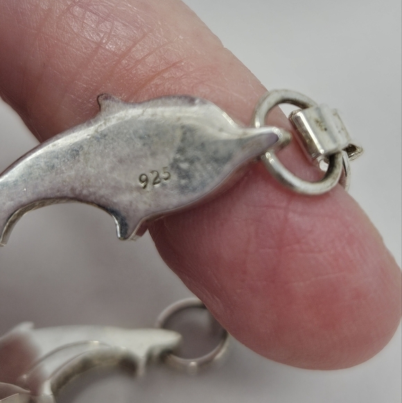 Dolphins Sea Life Love Sterling 925 Silver Wrist Linked Bracelet 7.5 Inches - Picture 3 of 7